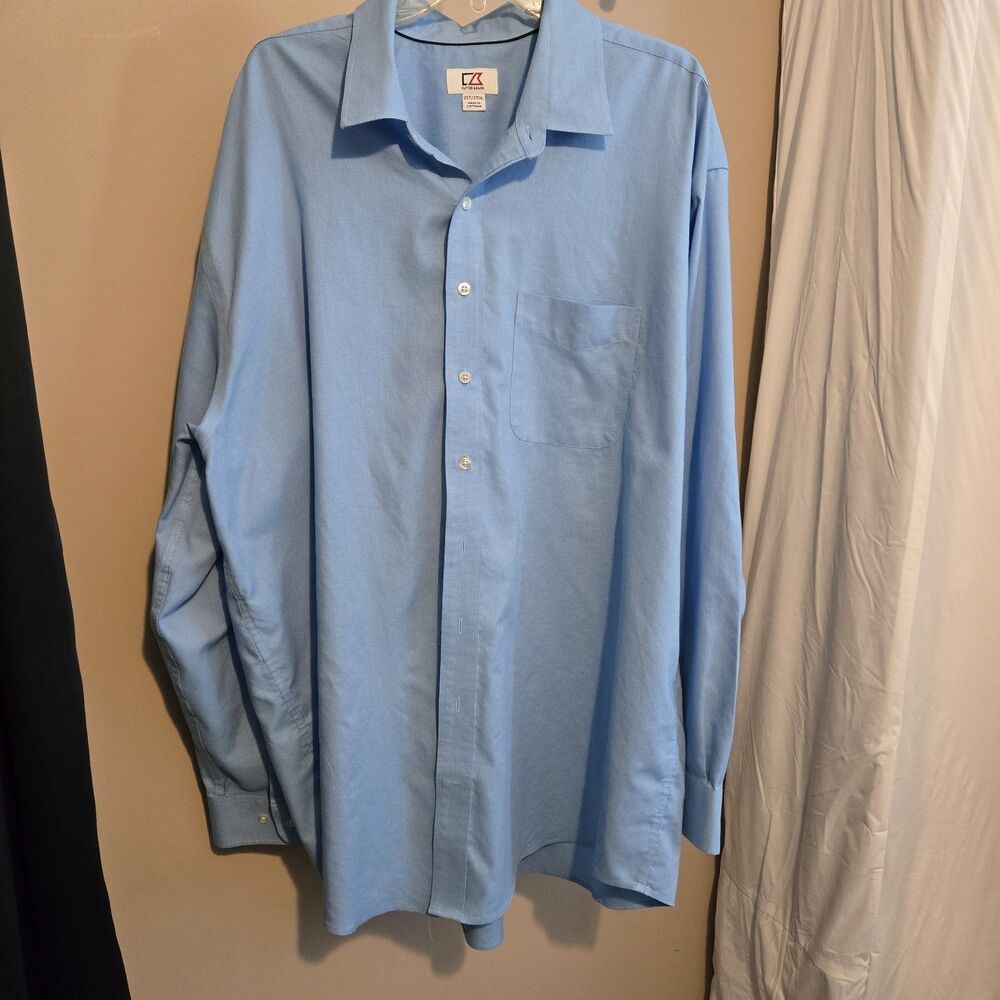 Cutter & Buck Men's Blue White Check Long Sleeve Button Down 2XTall
